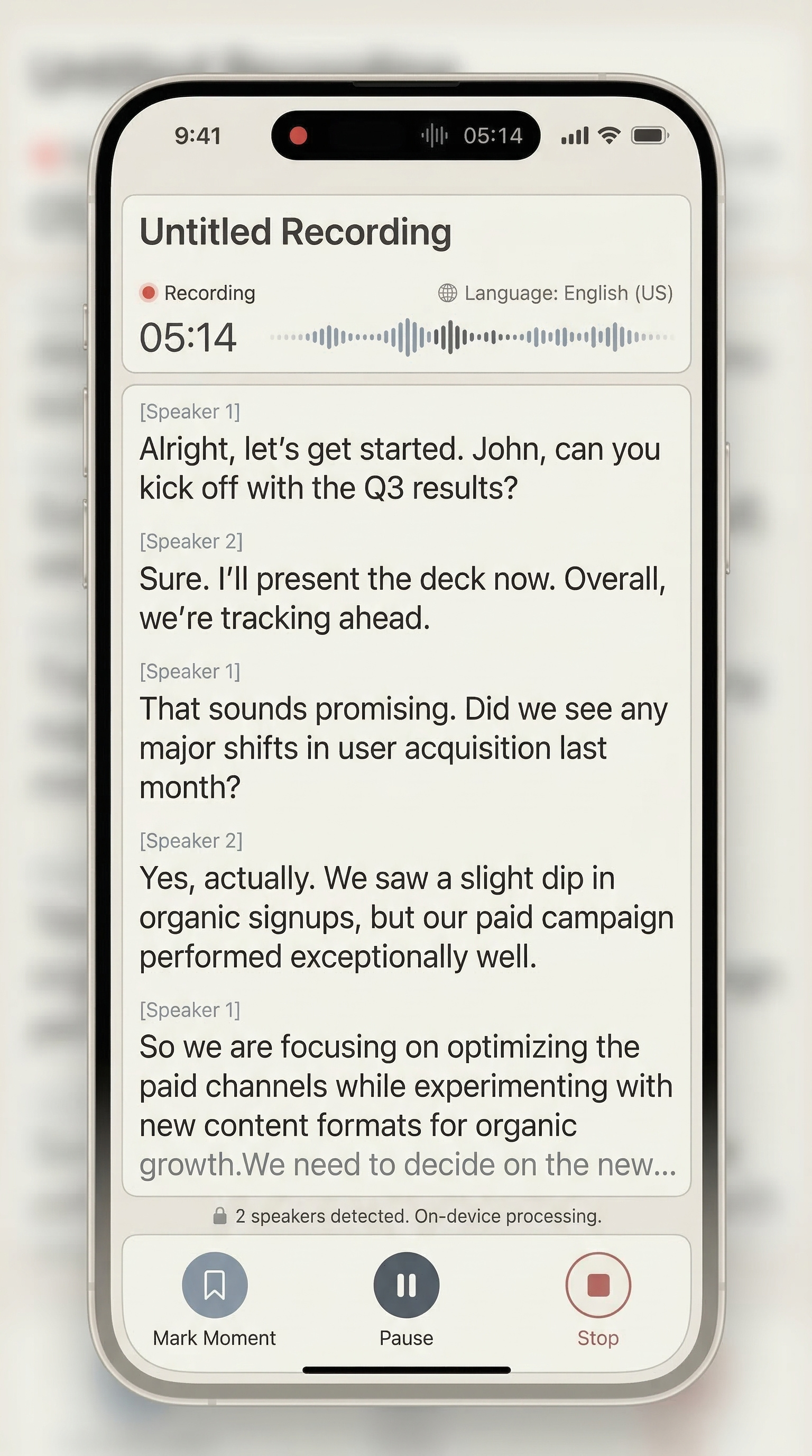 HushNote recording screen